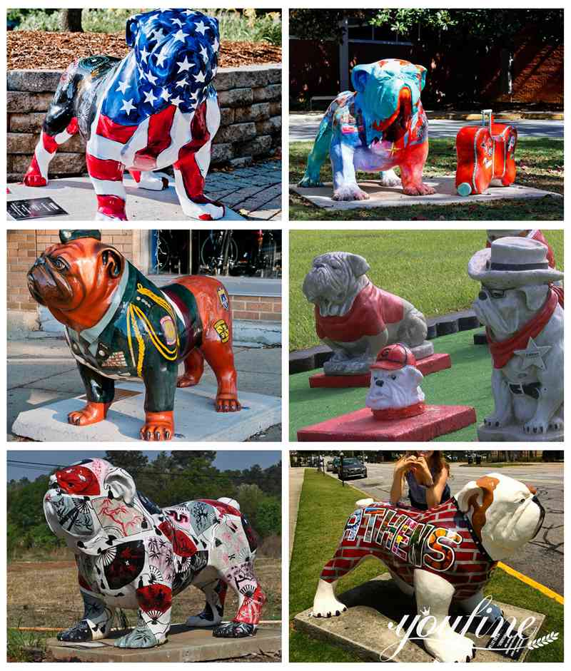 Bronze Life-size Garden Bulldog Statue Santa Paws Christmas Art for Sale BOK1-258 - Bronze Dog Sculpture - 4