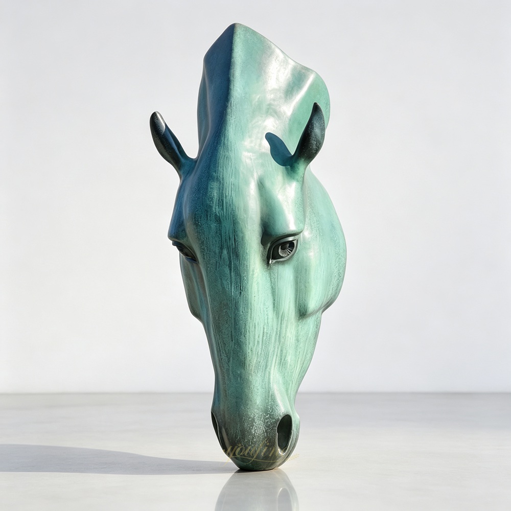 green Still Water Horse Head Statue