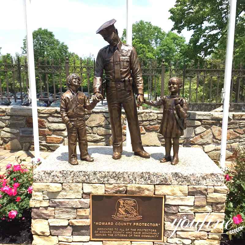 Bronze Police Statue with Child Memorial Gift for Sale BOK1-252 - Bronze Figure Sculpture - 1