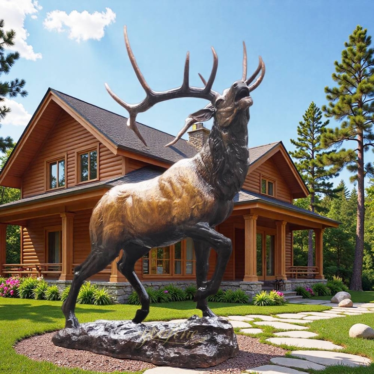 Popular Roaring Life Size Elk Statue in front of the Log Cabin Lodge
