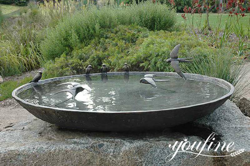 bronze bird bath with solar fountains-YouFine Sculpture