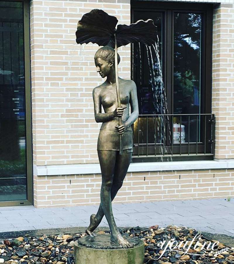 Bronze Outdoor Lady Water Fountain with Umbrella  for Sale BOK1-208 - Bronze Figure Fountain - 1