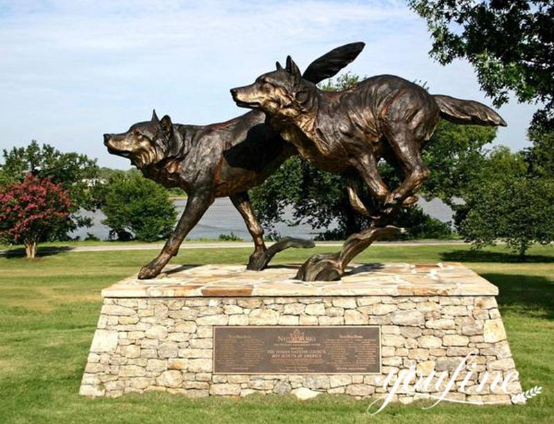 Running Life Size Wolf Sculpture BOK1-200 - Bronze Wolf Statue - 2