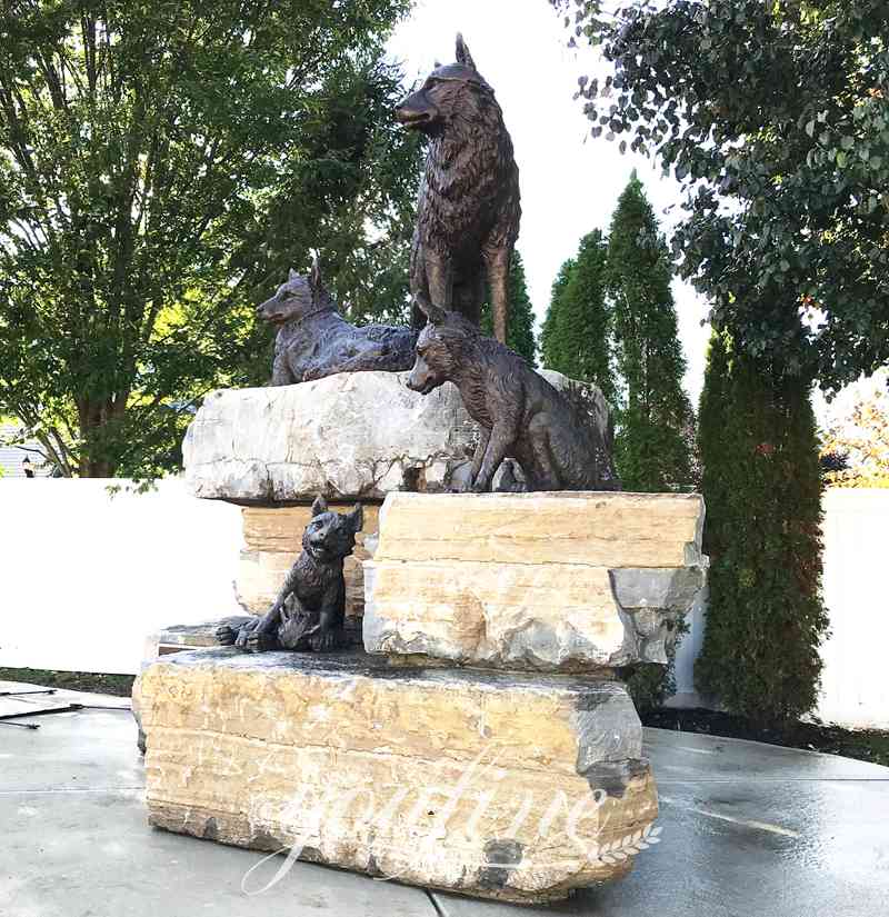 Life-size Bronze Wolf Garden Family Statue Outdoor Art BOK1-353 - Bronze Wolf Statue - 2