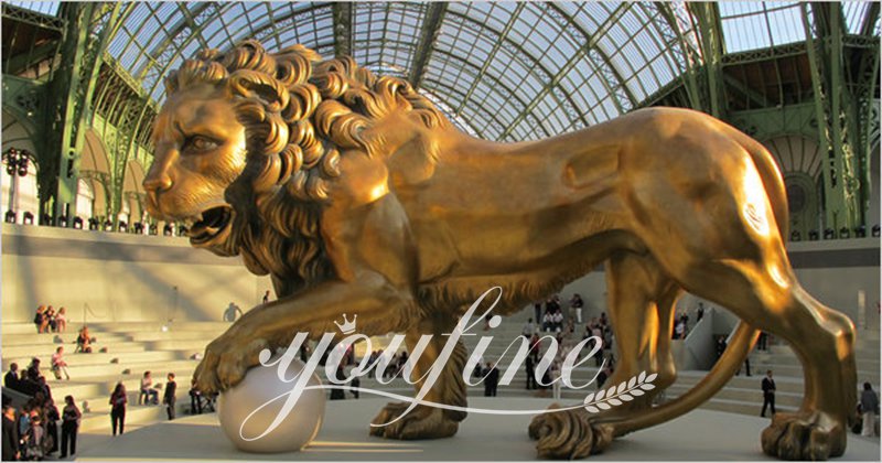 Bronze Large Gold Lion Statue BOK1-118 - Bronze Lion Statues - 5