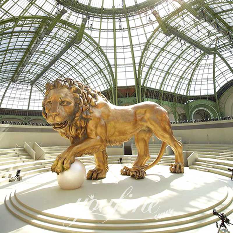 Bronze Large Gold Lion Statue BOK1-118 - Bronze Lion Statues - 1
