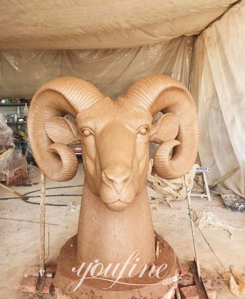 Outdoor Large Bronze Ram Head Statue Garden Art Wholesale BOK1-157 - Other Animal sculptures - 3