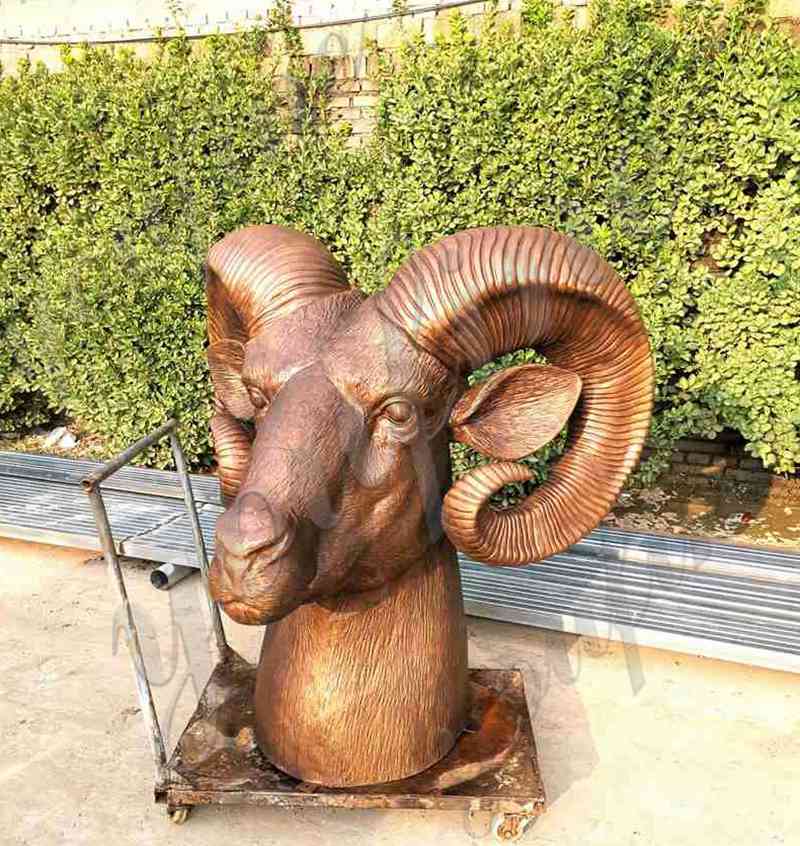 Outdoor Large Bronze Ram Head Statue Garden Art Wholesale BOK1-157 - Other Animal sculptures - 1