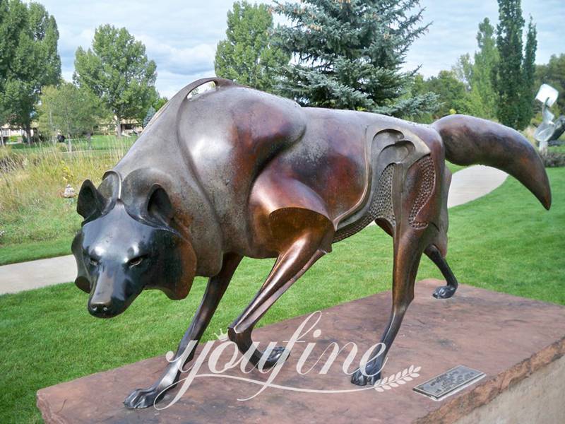 Life-size Bronze Wolf Garden Family Statue Outdoor Art BOK1-353 - Bronze Wildlife Sculpture - 9