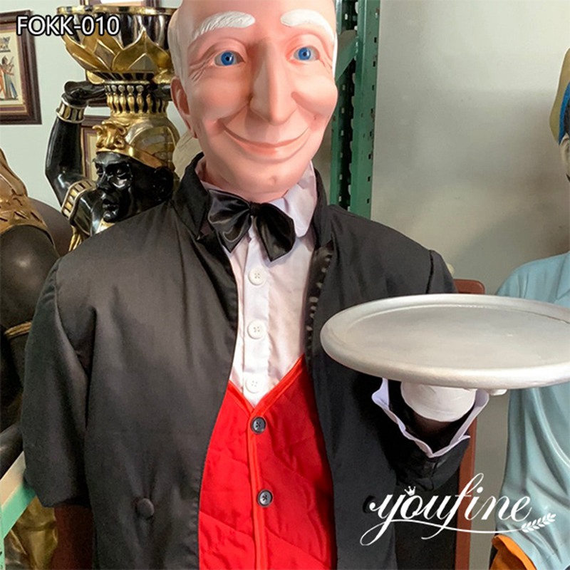Fiberglass Old Man Butler with Tray Statue YouFine Sculpture