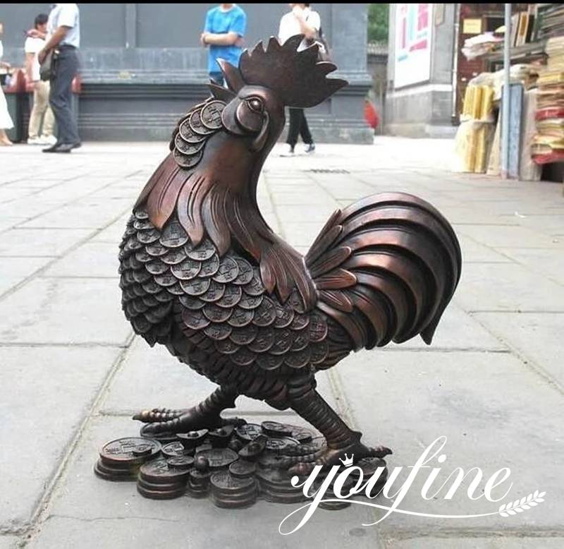 China-Red-Bronze-exquisite-carve-Lucky-Wealth-Money-chanticleer-chicken-statue-YouFine Sculpture