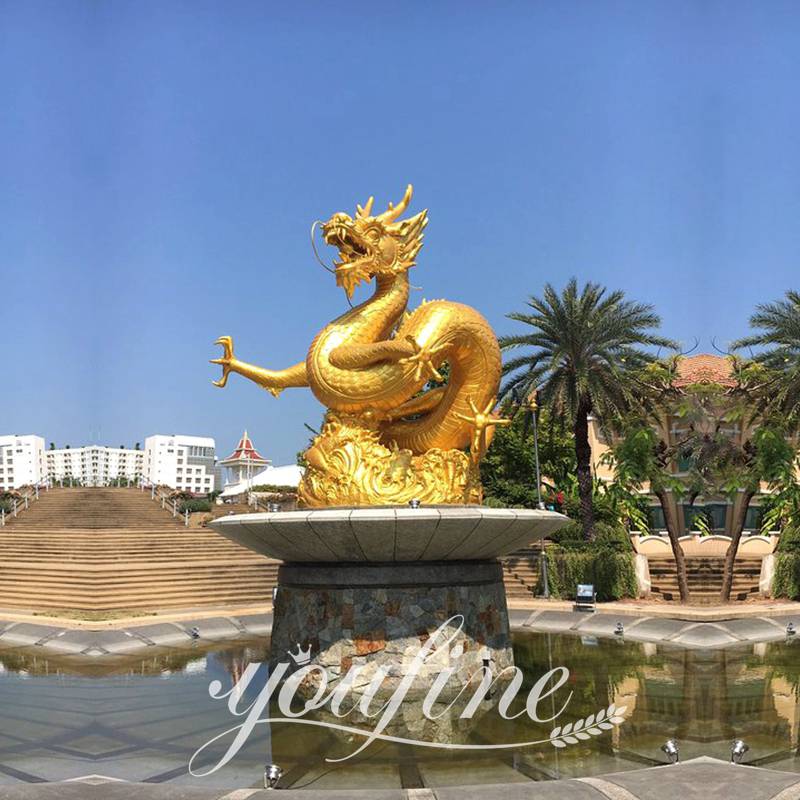 Ancient Golden Chinese Dragon Statue Fountain Monument BOK1-367 - Mythical Creatures Statues - 4