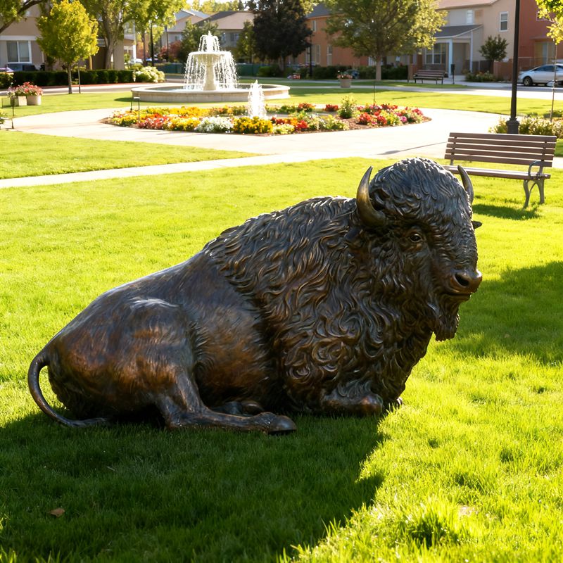 Resting Bison Garden Sculpture