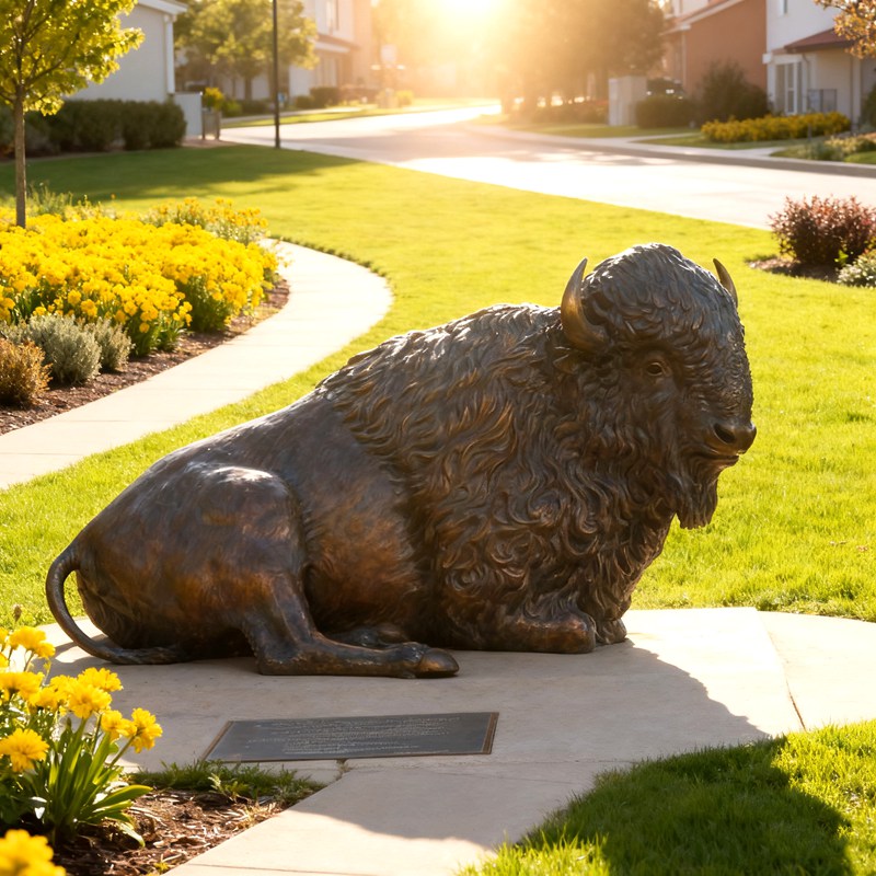 Resting Bison Garden Statue