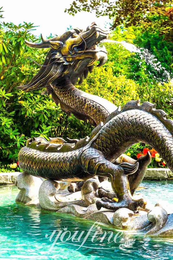 Ancient Golden Chinese Dragon Statue Fountain Monument BOK1-367 - Mythical Creatures Statues - 10