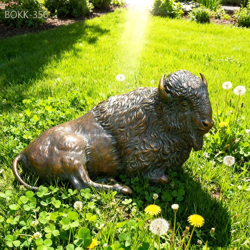 bronze Resting Bison Garden Sculpture