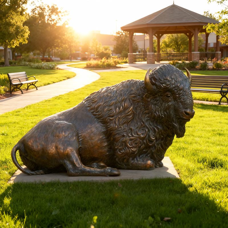 bronze Resting Bison Garden Statue