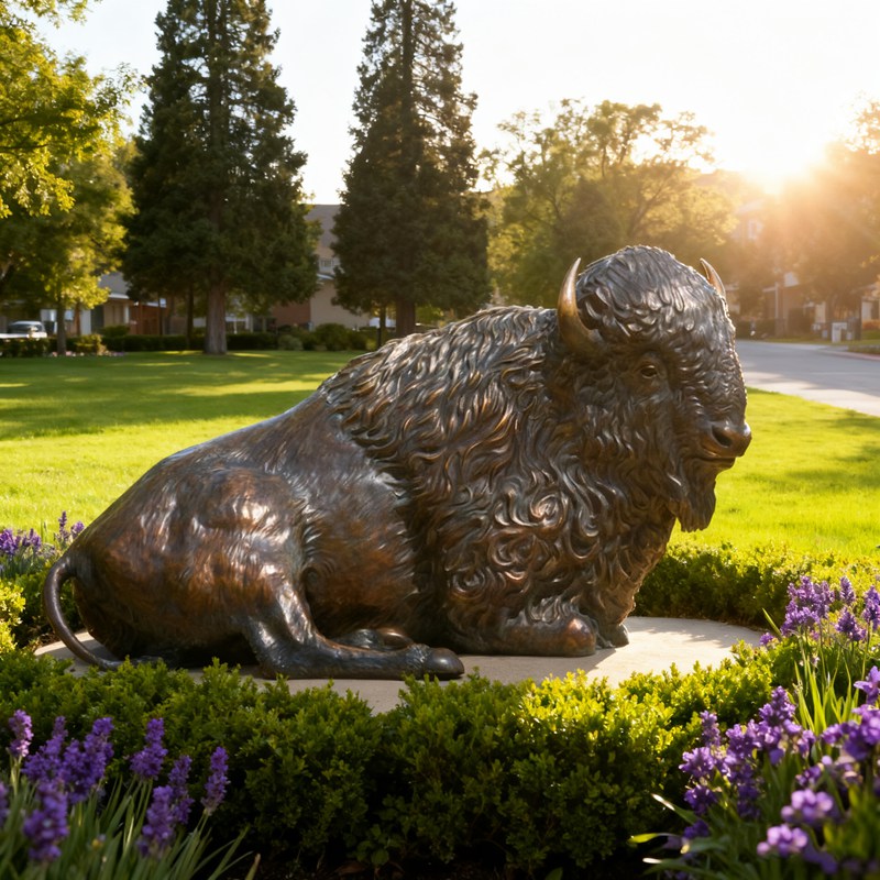 bronze Resting Bison Statue