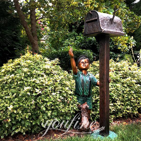 bronze child statue mailbox-YouFine Sculpture