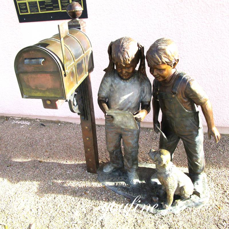 bronze child statues mailbox-YouFine Sculpture