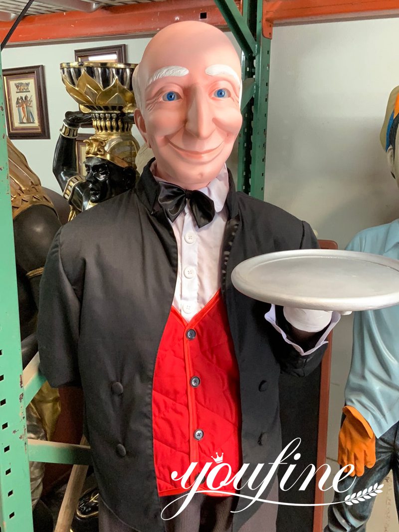 Fiberglass Old Man Butler with Tray Statue YouFine Sculpture