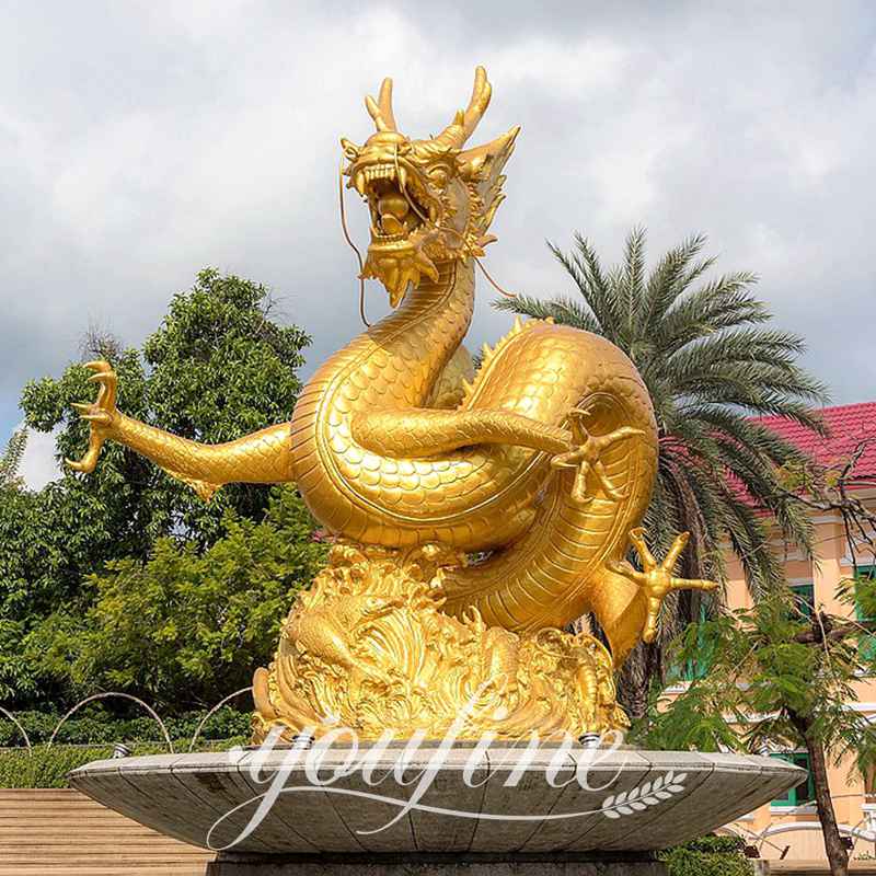 Ancient Golden Chinese Dragon Statue Fountain Monument BOK1-367 - Mythical Creatures Statues - 3