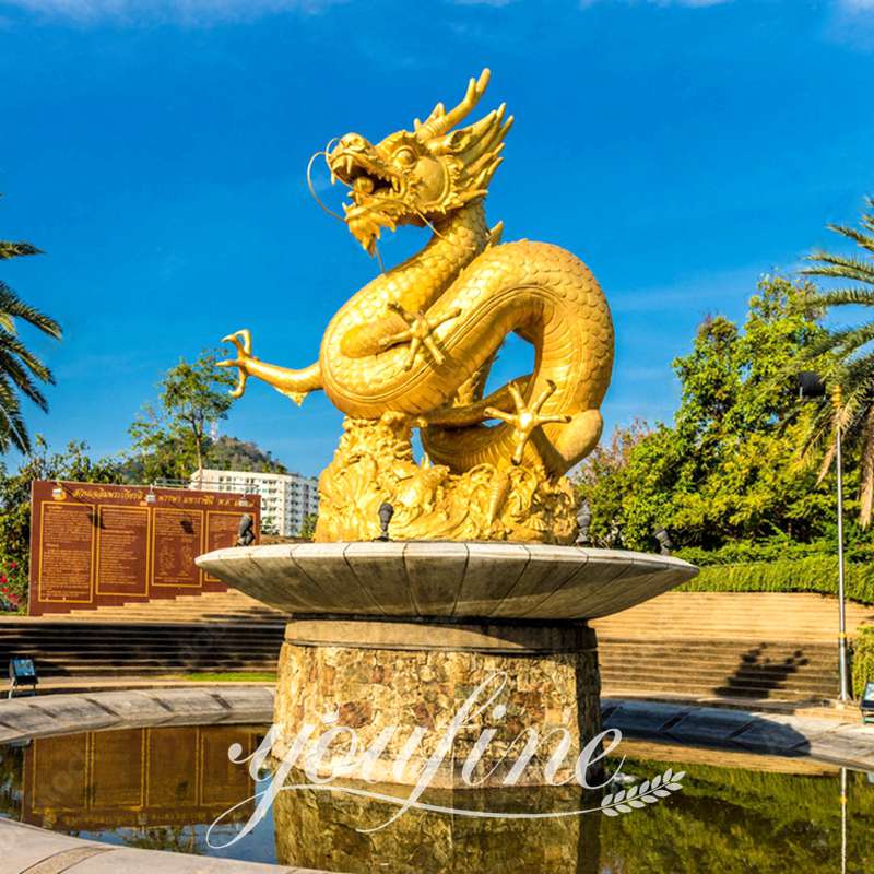 Ancient Golden Chinese Dragon Statue Fountain Monument BOK1-367 - Mythical Creatures Statues - 2