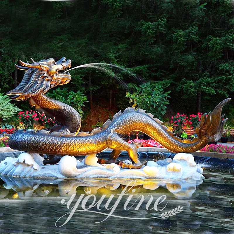 Ancient Golden Chinese Dragon Statue Fountain Monument BOK1-367 - Mythical Creatures Statues - 12