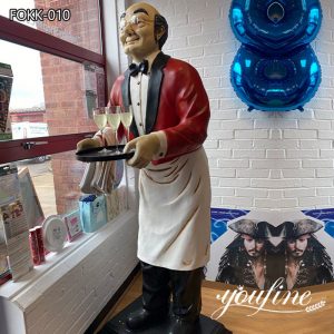 Custom Fiberglass Butler Statue with Tray Manufacturer FOKK-010