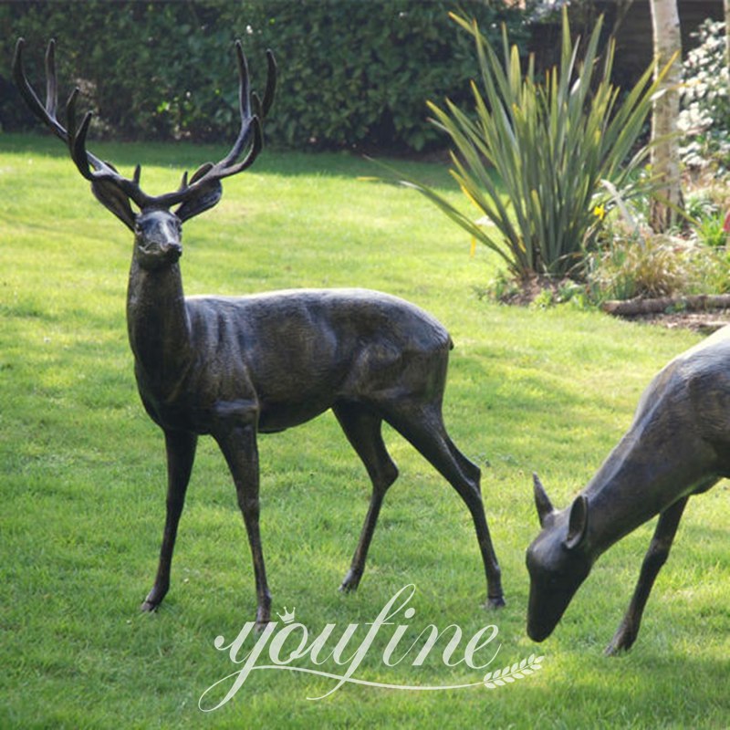 Outdoor-Decoration-Life-Size-Brass-Deer-Statues