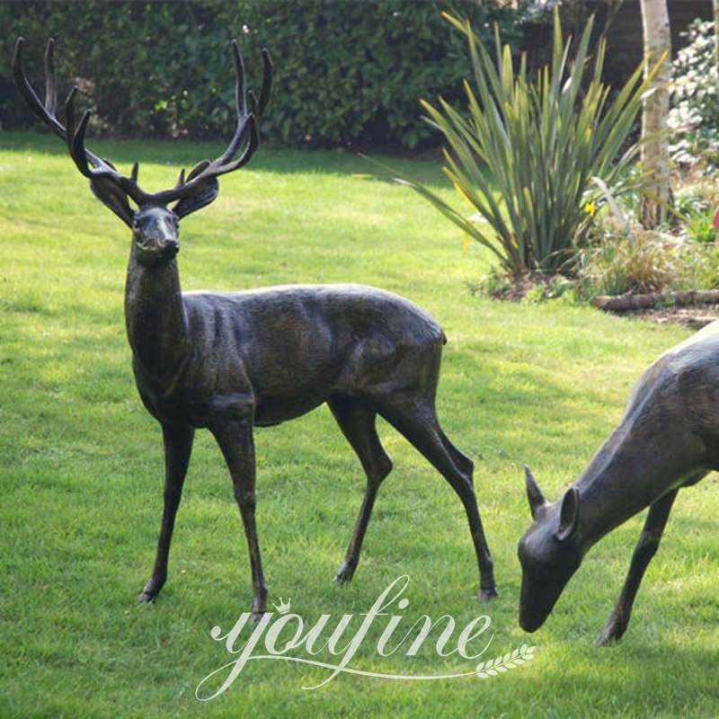 Life-size Bronze Deer Statue for Yard Group Art Home Decor BOK1-376 - Bronze Deer Sculpture - 13