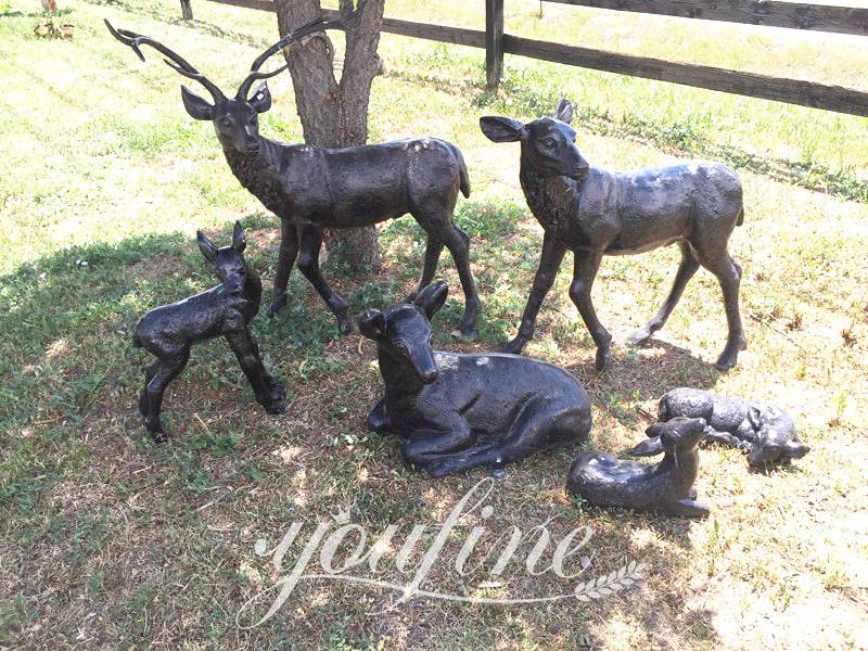 Life-size Bronze Deer Statue for Yard Group Art Home Decor BOK1-376 - Bronze Deer Sculpture - 33