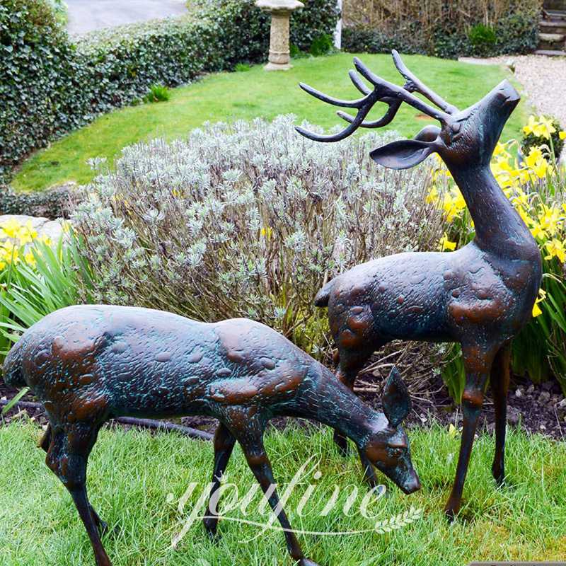 Life-size Bronze Deer Statue for Yard Group Art Home Decor BOK1-376 - Bronze Deer Sculpture - 32