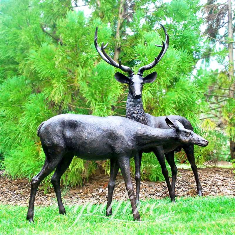 Life-size Bronze Deer Statue for Yard Group Art Home Decor BOK1-376 - Bronze Deer Sculpture - 31