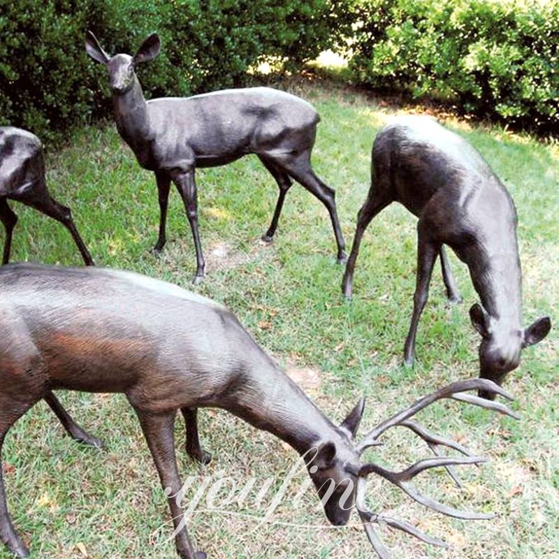 Life-size Bronze Deer Statue for Yard Group Art Home Decor BOK1-376 - Bronze Deer Sculpture - 9