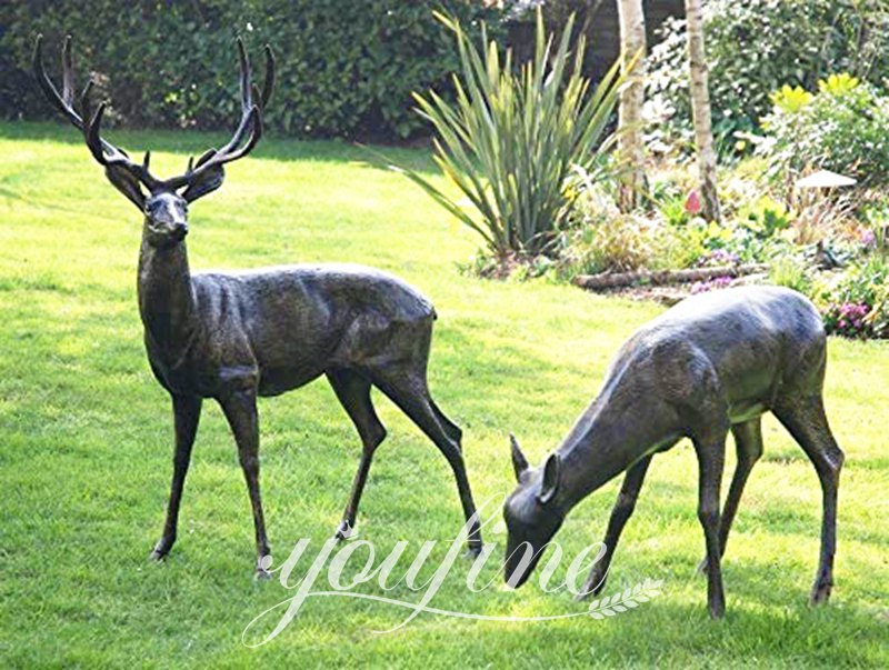 Life-size Bronze Deer Statue for Yard Group Art Home Decor BOK1-376 - Bronze Deer Sculpture - 30