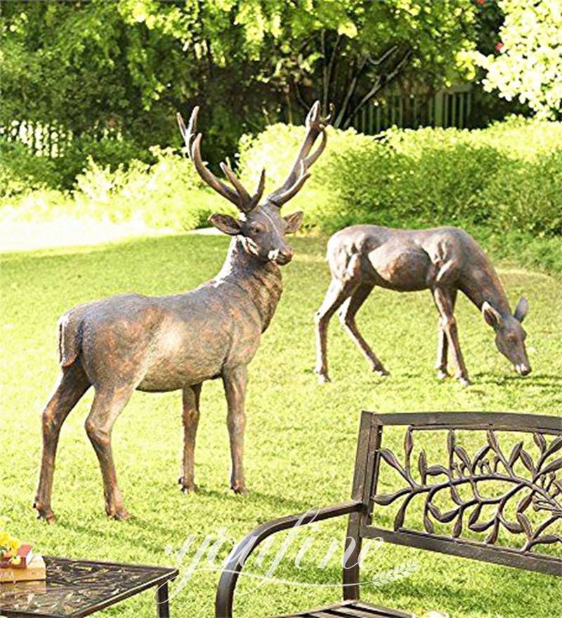 Life-size Bronze Deer Statue for Yard Group Art Home Decor BOK1-376 - Bronze Deer Sculpture - 16