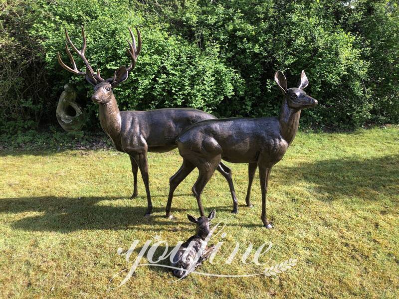 Life-size Bronze Deer Statue for Yard Group Art Home Decor BOK1-376 - Bronze Deer Sculpture - 28