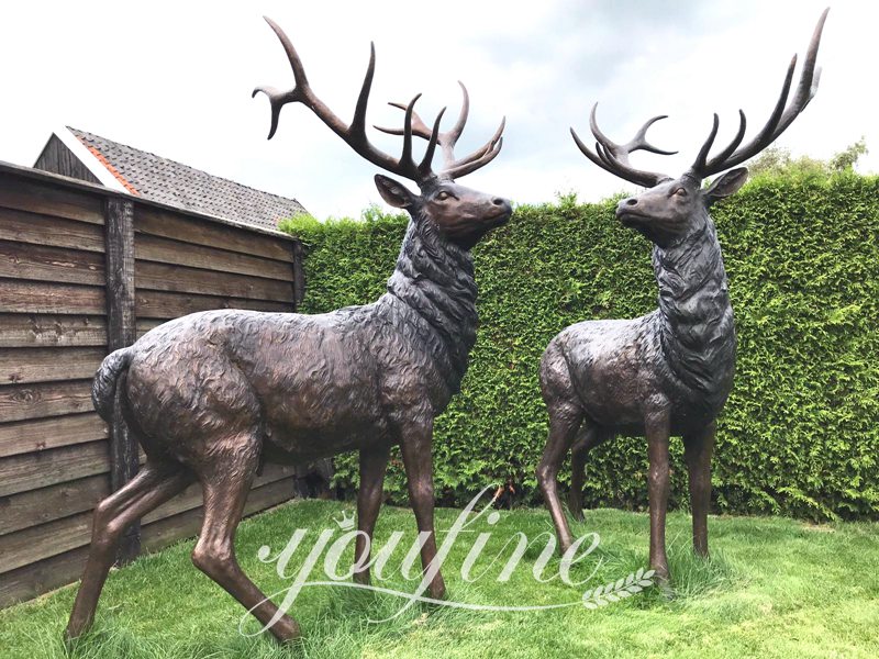 Life-size Bronze Deer Statue for Yard Group Art Home Decor BOK1-376 - Bronze Deer Sculpture - 20