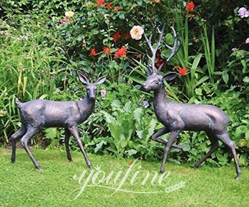 Life-size Bronze Deer Statue for Yard Group Art Home Decor BOK1-376 - Bronze Deer Sculpture - 19