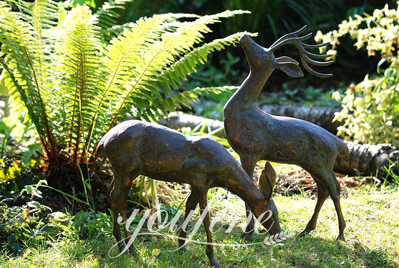 Life-size Bronze Deer Statue for Yard Group Art Home Decor BOK1-376 - Bronze Deer Sculpture - 14