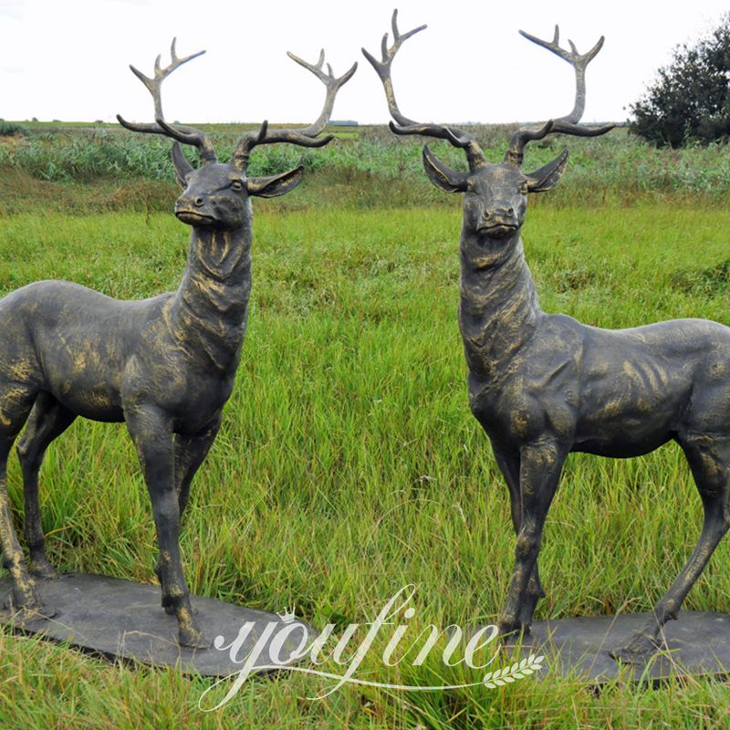 Life-size Bronze Deer Statue for Yard Group Art Home Decor BOK1-376 - Bronze Deer Sculpture - 12