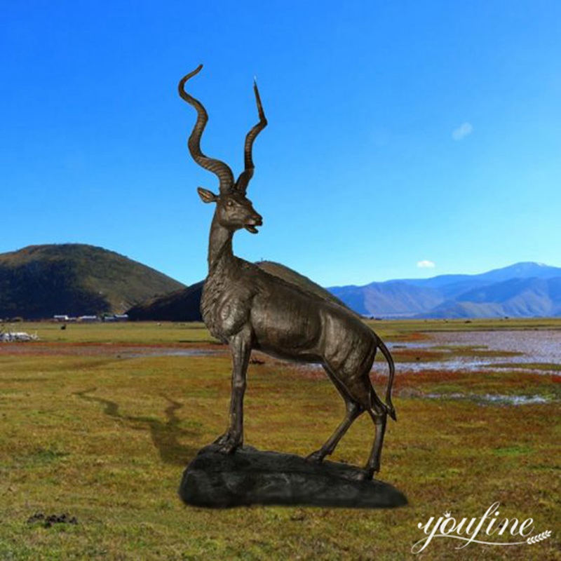 Custom Bronze Antelope and Lion Sculpture Outdoor Park and Garden Decor BOK1-407 - Bronze Animal Sculpture - 11