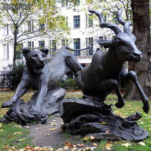 Custom Bronze Antelope and Lion Sculpture Outdoor Park and Garden Decor BOK1-407