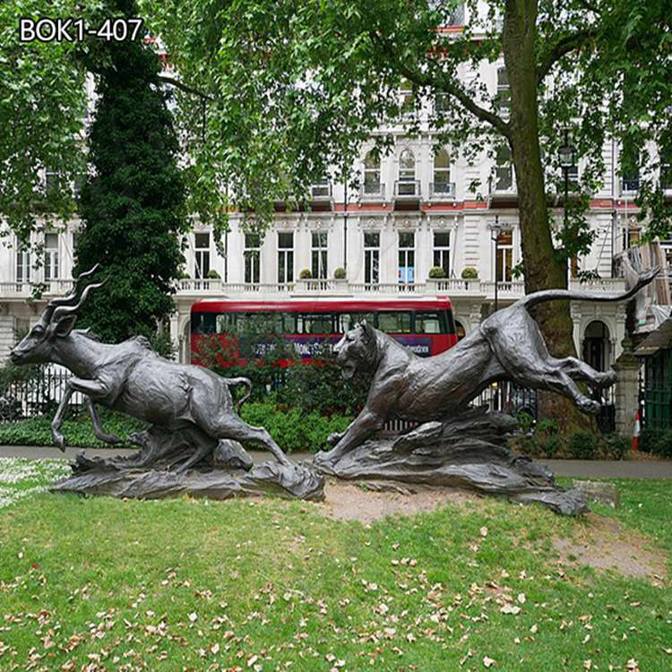 bronze antelope and lion sculpture-YouFine Sculpture1.4