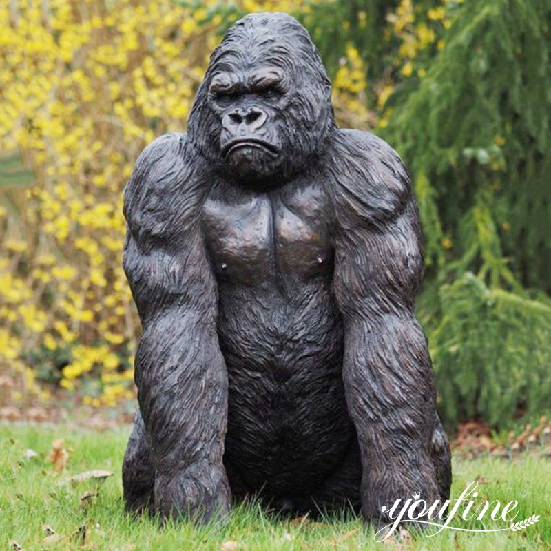 Life-Size Bronze Seated Gorilla Statue Outdoor Decor BOK1-395 - Bronze Animal Sculpture - 18