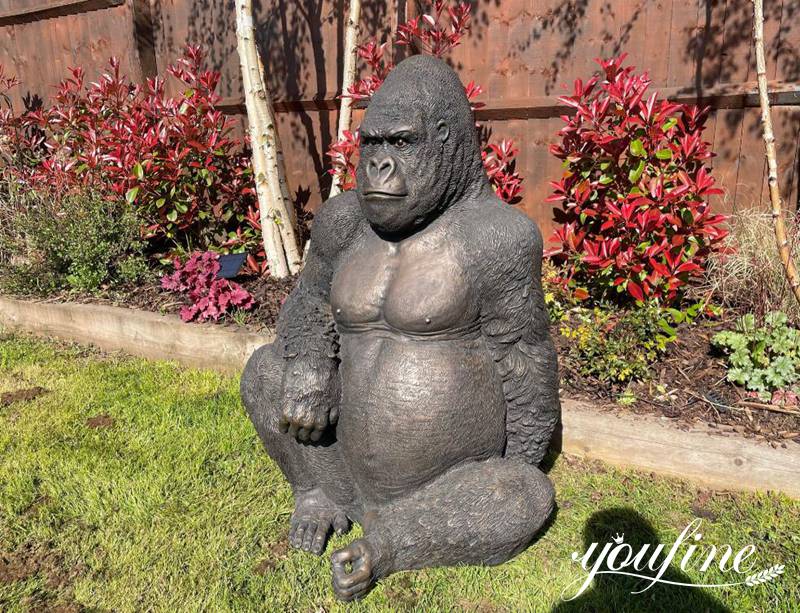 Life-Size Bronze Seated Gorilla Statue Outdoor Decor BOK1-395 - Bronze Animal Sculpture - 3