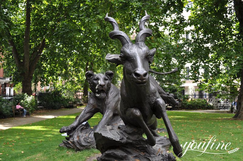 Custom Bronze Antelope and Lion Sculpture Outdoor Park and Garden Decor BOK1-407 - Bronze Animal Sculpture - 3