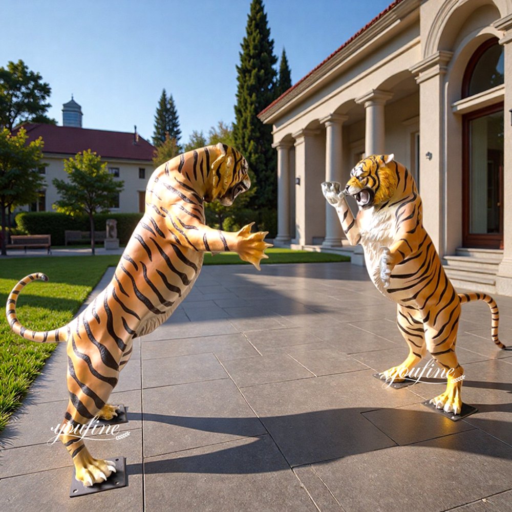 two fighting Tiger Garden Statue art
