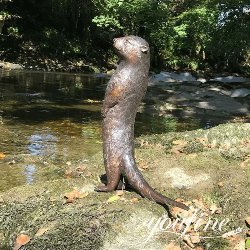 Cast Bronze Otter Chasing Fish Sculpture Supplier BOK1-423 - Bronze Animal Sculpture - 14